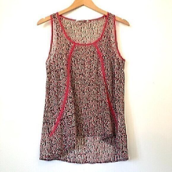 COLLECTIVE CONCEPTS Cream Beige Coral Black Polka Dot Striped Sheer Tank Medium - Picture 1 of 12
